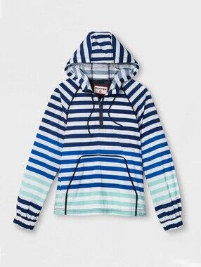 Hunter Kids Striped Hooded Rain Spring Jacket Navy Blue Mint Size XL NWOT